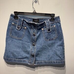 Guess Denim Jean Mini Skirt Button Down Front Pockets Sz29(8) Bohemian Festival‎